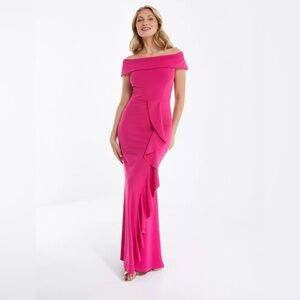 NWT QUIZ Pink Magenta Scuba Crepe Bardot Maxi Dress Size 4